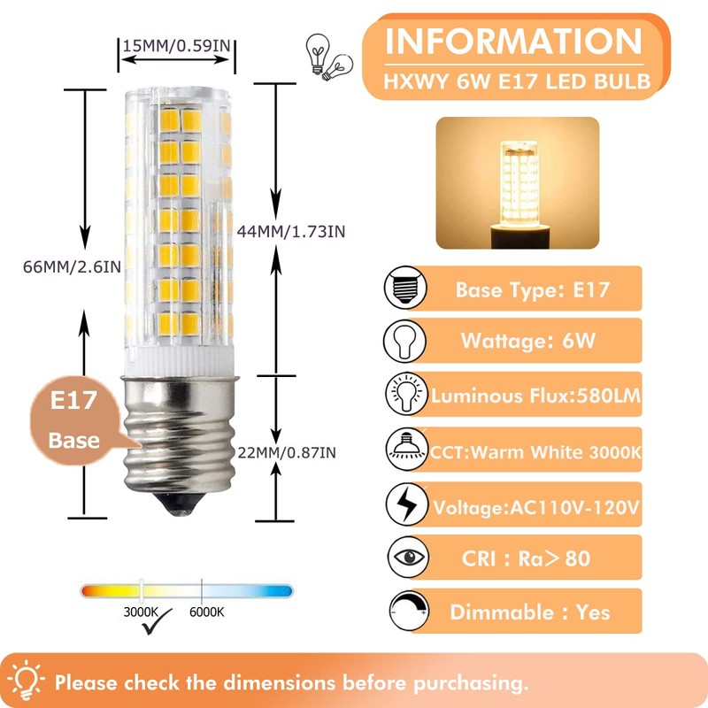 HXWY E17 LED Bulb for Microwave Oven Over Stove Appliance,