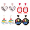 4 Pairs Teacher Earrings for Women Math Formula Books Apple