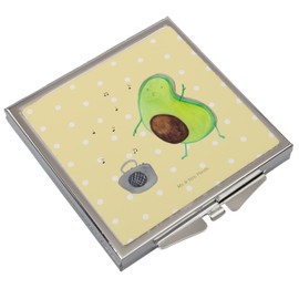 Mr. & Mrs. Panda Handtaschenspiegel quadratisch Avocado Tanzen - Geschenk, Singen, schminken, Feier, Vegan, silber, Schminkspiegel, Gesund, Veggie