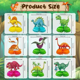 Oiuyamn 9Pcs Dinosaur Honeycomb Centerpieces, Dinosaurs Party Table Decorations, Tyrannosaurus Rex Birthday Partys Supplies Center Piece, Dino Theme Decor for Kids Boys