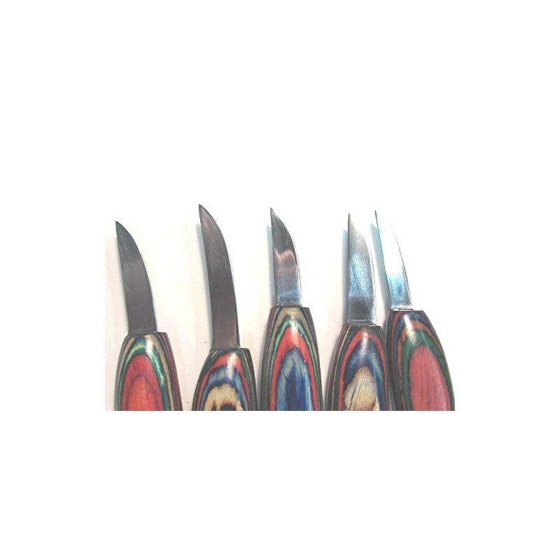 UJ Ramelson 5pc Chip Wood Carving Knife Whittling Caricature Leather