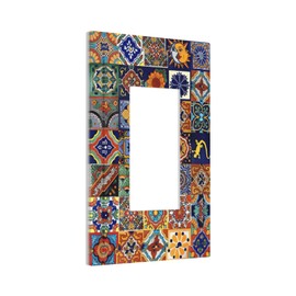Talavera Mexican Tiles Traditional Color Decoration Print Decorative Outlet Covers 1 Gang Single Rocker Light Switch Cover Plate Wall Plates GFCI Faceplate for Kitchen Bathroom Decor