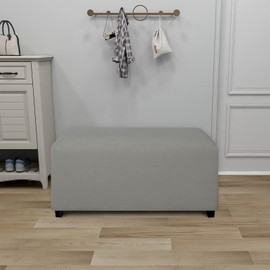 PureFit Super Stretch Soft Form Fit Ottoman Cover Rectangle - Ottoman Slipcovers for Foot Stool & Folding Storage Furniture for Living Room with Nonslip Elastic Bottom (Large, Light Gray)