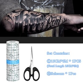 Ptyism Tattoo Second Skin 15cm*5m Second Skin(with Scissors) Waterproof Bandage 丨Second Skin Tattoo Cover,Clear Plaster for Tattoo for Wrists, Shoulders, Arms, Wound Dressing, Protective Shield