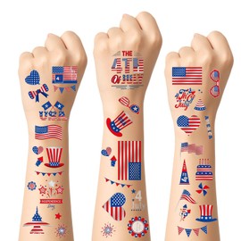 ASDIIT 120pcs 4th of July Temporary Tattoos Adult, Red White and Blue Tattoos, Independence Day Fake Tattoos, Fourth of July Accessories Party Supplies Memorial Day Decorations