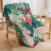 Tropical Throw Blanket Green Palm Leaves Pink Flowers Pattern Soft