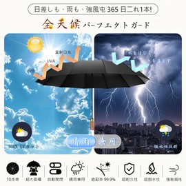 British Men's Umbrella, 10 Ribs, Natural Wood Handle (Beautiful Wood Grain), Folding Umbrella, One-Touch Automatic Opening/Closing Type, For Both Sunny and Rainy Weather, Wind Resistant Design, For