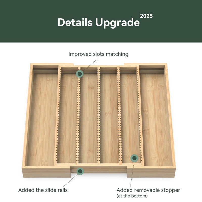 WELL WENG Larger Expandable Bamboo Organizer Holder for Counter Drawer