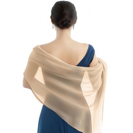 P Pothuiny Chiffon Sheer Shawl Wraps for Evening Dresses, Lightweight Soft Chiffon Scarfs Wedding Party Bridal Scarve for Women (Nude)