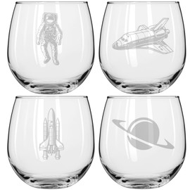 MIP Set of 4 Wine Glass for Red or White Wine Gift Space Astronaut Collection (16 oz Stemless)
