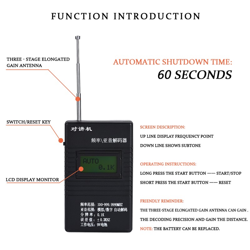 Portable Walkie Talkie Frequency/Subaudio Decoder Frequency Meter Counter