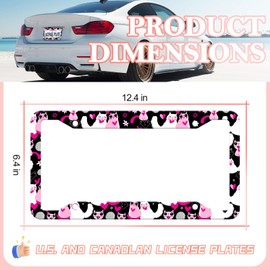Cute Cat License Plate Frames - 2 Pack Pink White Cartoon Cats Aluminum Metal License Plate Holder Covers,Rust-Proof Waterproof Car Decorative Tag Frames for Standard US 12x6 Inch