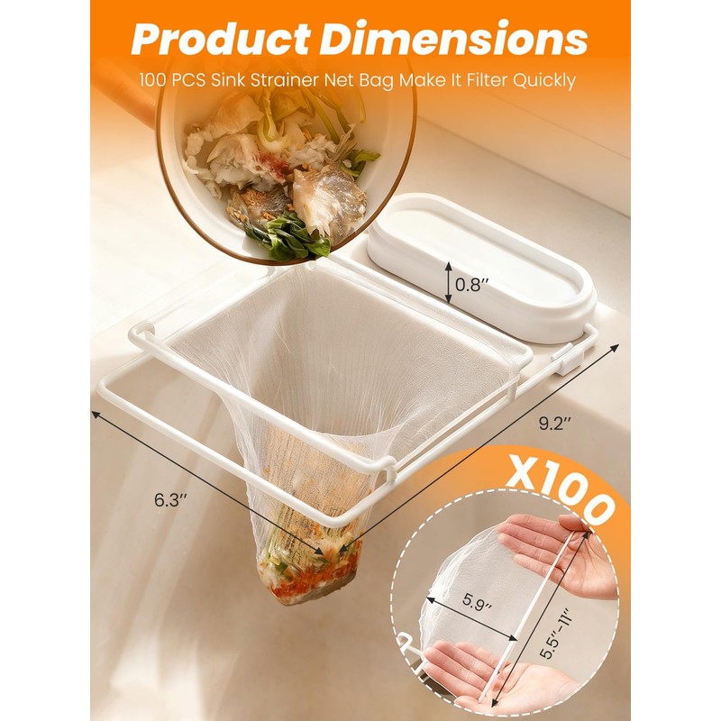 Foldable Sink Strainer with 100 Mesh Bags & Strong Suction
