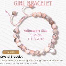 BENIFILE Strength Natural Stone Healing Bracelet, 11 Year Old Girl Birthday Gifts Pink Zebra Anxiety Crystals Bracelet for Daughter Teenage Granddaughter BFF Sister Niece 11th Presents with Card