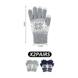 OAAO 2 Pairs of Snowflake Printed Gloves, Winter Gloves for Men and Women, Warm Lined Gloves, Touch Screen Gloves, Knitted Gloves, Suitable for Daily Winter Wear, Skiing, And Cycling
