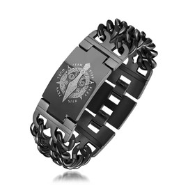Hipunk Men Stainless Steel Viking Link Bracelet - Norse Mythology Celtic Knot Crescent Moon Triskelion Triskele Thor's Hammer Black Chain Wristband (B) SB0042B