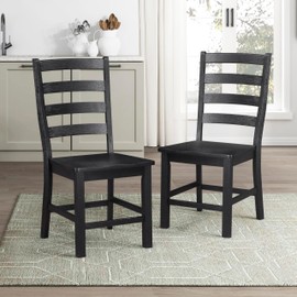 Lexicon Farmhouse Dining Chairs Set of 2, Kitchen Dining Chairs with Sturdy Solid Wood Frame, Legs, Footrest, High Ladder Back, Comfortable Classic Wooden Armless Side Seat, Easy Assembly, Black