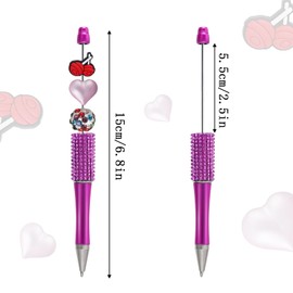 Phnydreg 12 Pcs Beadable Pens Rhinestones Beadable Pens Plastic Black Ink Pens for Gift Making Kits Children Students Office School DIY Supplies (Solid Hot Pink)