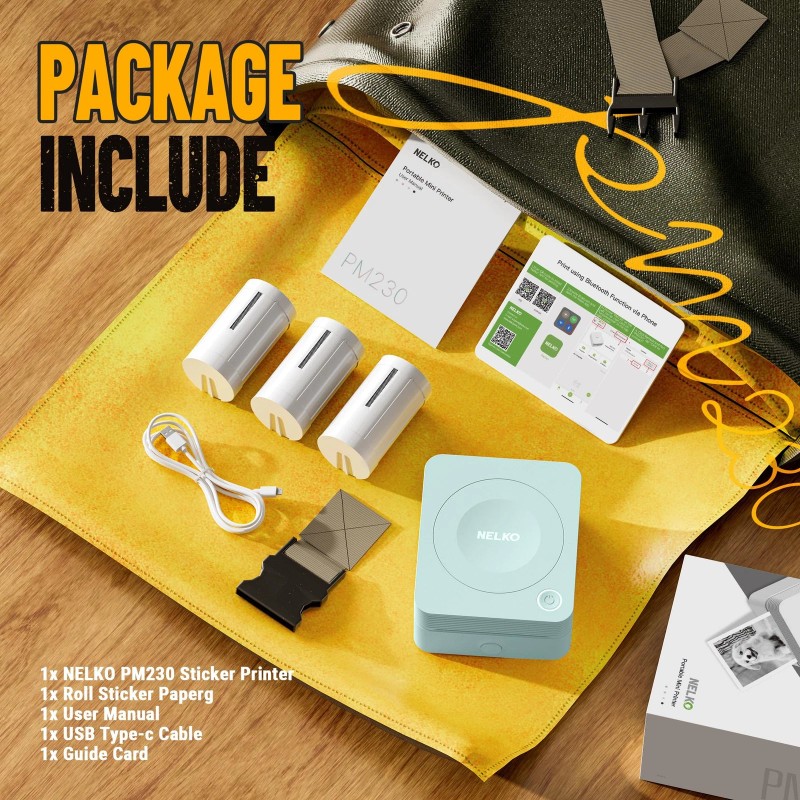 Nelko PM230 Mini Bluetooth Sticker Printer Black and White with