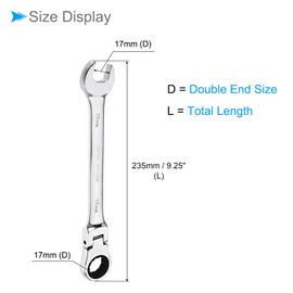CoCud Flex Head Ratchet Wrench 17mm Head Metric 72 Teeth Cr-V Combination Wrench Wrench Spanner - (Application: For Household Repair Tasks)