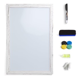 Real Wooden Framed Magnetic Dry Erase Whiteboard, 24" X 36", Vertical/Horizontal Wall Mount, Includes Black Marker, Eraser and 4 Magnets, by Better Office Products (Whitewash)