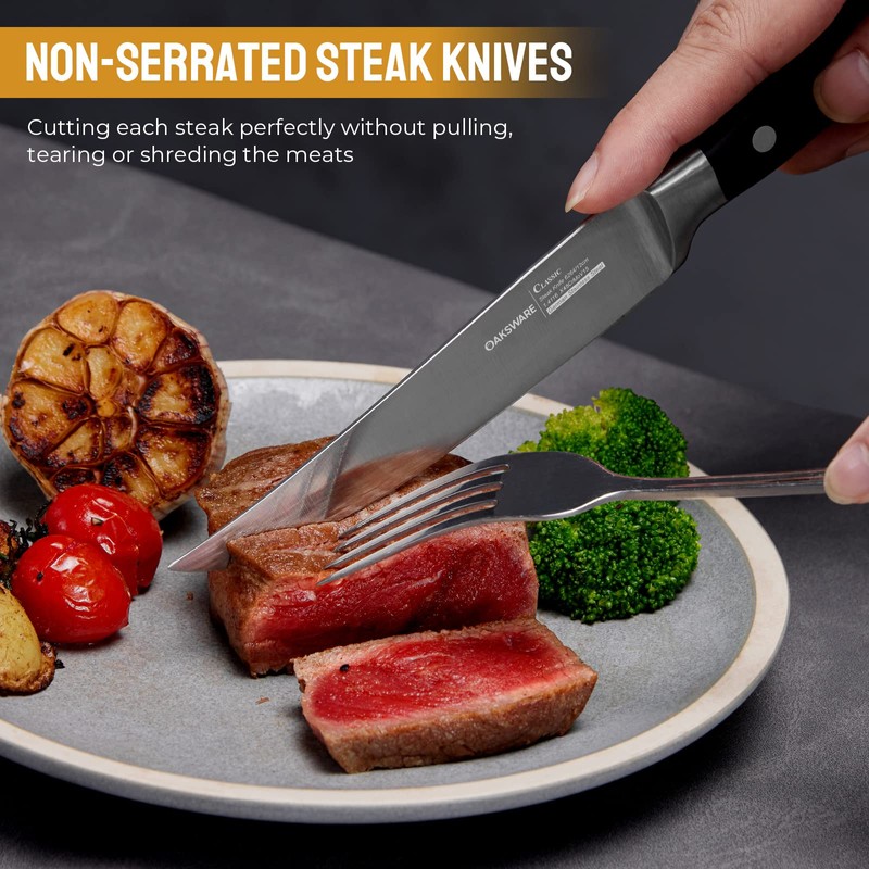 OAKSWARE Steak Knives, Non Serrated Steak Knife Set of 4,