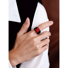 Bandmax Gemstone Signet Rings for Men, Stainless Steel Sovereign Ring Fancy Cut Cubic Zirconia Rings Emerald/Black Onyx/Ruby Ring Wedding Ring Size 10 Gift Packaging