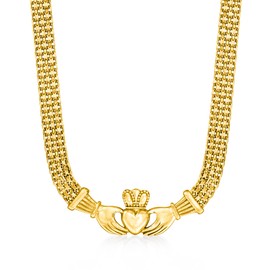 Ross-Simons 18kt Gold Over Sterling Bismark-Link Claddagh Necklace. 16 inches