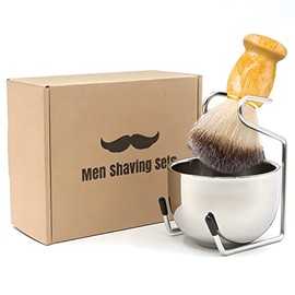 Herramientas de Rasurar 3 en 1, Espuma para Afeitar de Brochas, Brochas Maquillaje de Afeitar Hombres, Set de Brochas de Afeitar, Brocha para Afeitar con Brocha/Soporte/Cuencos