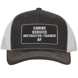 Canine Service Instructor-Trainer AF - Leather Black Patch Engraved Trucker Hat, Grey-White, One Size