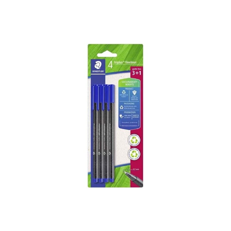 Staedtler Triplus Fineliner - Blue (Pack of 4) - 3+1
