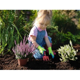 FUZZIO Children's Gloves Work Gloves Latex Protective Gloves Gardening Gloves 2-3 and 4-6 Years Old (Green) 4 Pairs