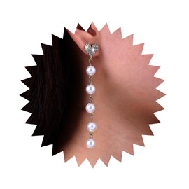 Atentuyi Pearl Earrings Gold Long Tassel Pearl Earrings Pearl Necklace Vintage Pearl Earrings CZ Stud Earrings Drop Earrings Jewellery for Women and Girls, Alloy Steel