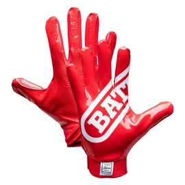 BATT Double Threat Receiver Football Gloves UltraTack Palm PerfectFit Material Reinforced Stitching 90-Day Durability Guarantee:_Red_Youth_S