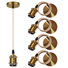 Pack of 4 Vintage Pendant Lights, Metal Lamp Suspension E27 with Screw Ring, E27 Vintage Lamp Holder with Cable 100 cm, Vintage Lamp, DIY Pendant Lamp for Living Room Ceiling Lamp (Vintage Gold)