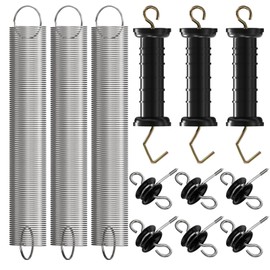 12PCS Electric Fence Gate Kit, 3 Sets Electric Fence Spring Gate Handles Kit, Plastic Electric Fence Gate Handle with Insulators with Spring 16-Feet Tension Spring and Two Way Hook Fence Insulator