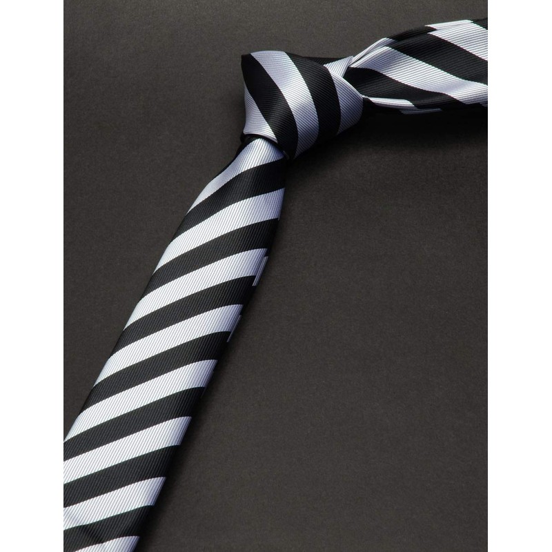 Gusleson 2" Mens Black Silver Striped Neck Ties Skinny Slim