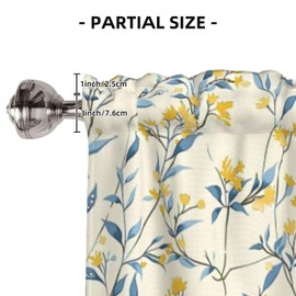 NeuKim Valance for Windows Yellow Floral Blue Leaf Decorative Rod Pocket Kitchen Curtain Valances Short Window Valance Curtains for Living Room Bedroom Bathroom 1 Panel 54x18Inch