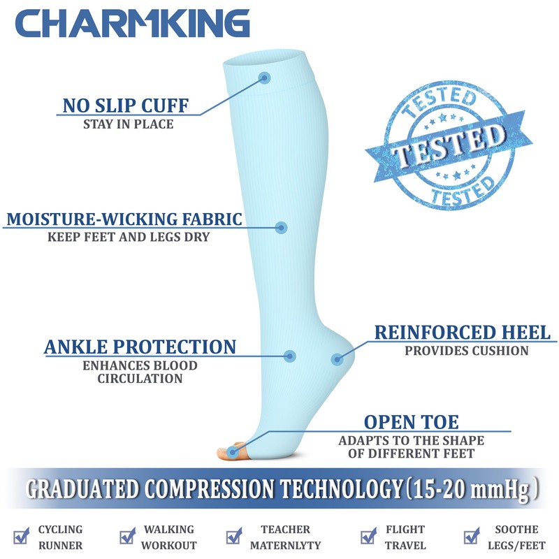 CHARMKING 3 Pairs Open Toe Compression Socks for Women &