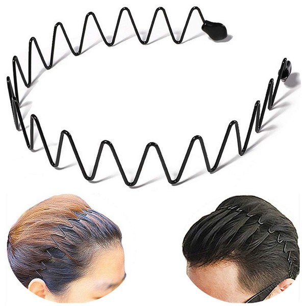 Metal Hair Band Men Headband Metal Hair Bands Women's Fashion Headbands for Men Elastic Stylish Sports Hairband Head Hoop with Non Slip Wavy Teeth, Black