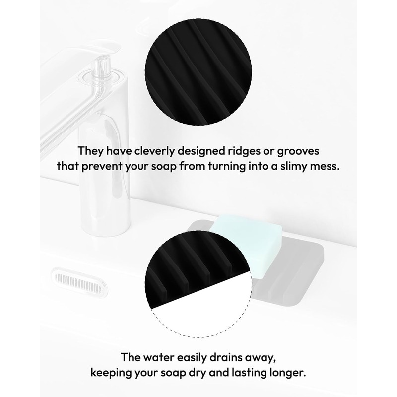 Self Draining Soap Dish for Shower, Silicone Soap Dish for
