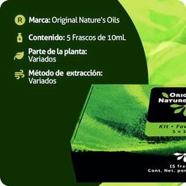 ORIGINAL NATURE'S OILS - Kit de 5 aceites Esenciales para difusor y Aromaterapia (Lavanda, Árbol de Té, Eucalipto, Naranja, Menta, 5 x 10 ML)