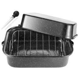 JY COOKMENT Roasting Pan With Lid and Rack, 21' Rectangular, 25lb Turkey Roaster Pot, Large Oven Roaster Tray, V-Rack and Versatile Lid Bone Turkey Baster