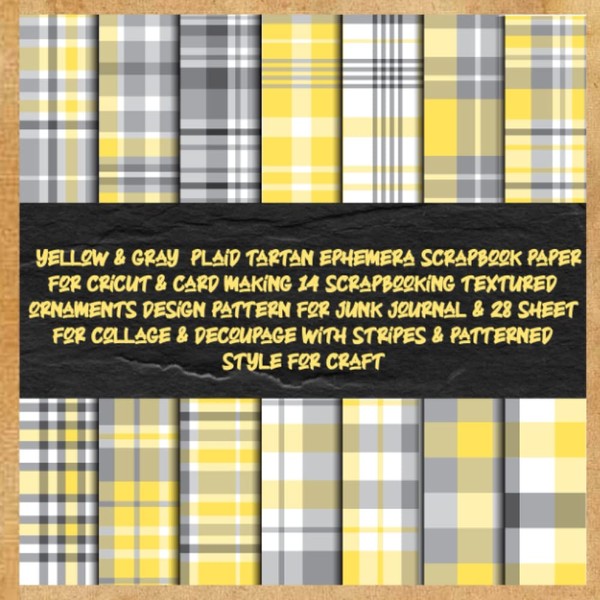 yellow & gray plaid tartan ephemera scrapbook paper for cricut