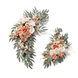 Serra Flora Wedding Arch Flowers Swags Kit (Pack of 2) for DIY Artificial Peony Greenery Arrangements Party Welcome Ceremony Sign and Reception Backdrop Floral Decoration (White Orange)