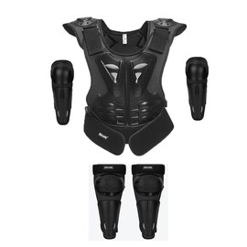 Upgraded 5-Piece Kids Motorcycle Armor Suit - Lightweight Chest Back Elbow Knee Guards, for Motocross BMX Cycling Off-Road Bike Outdoor Sports Protection Armor (Black, S)