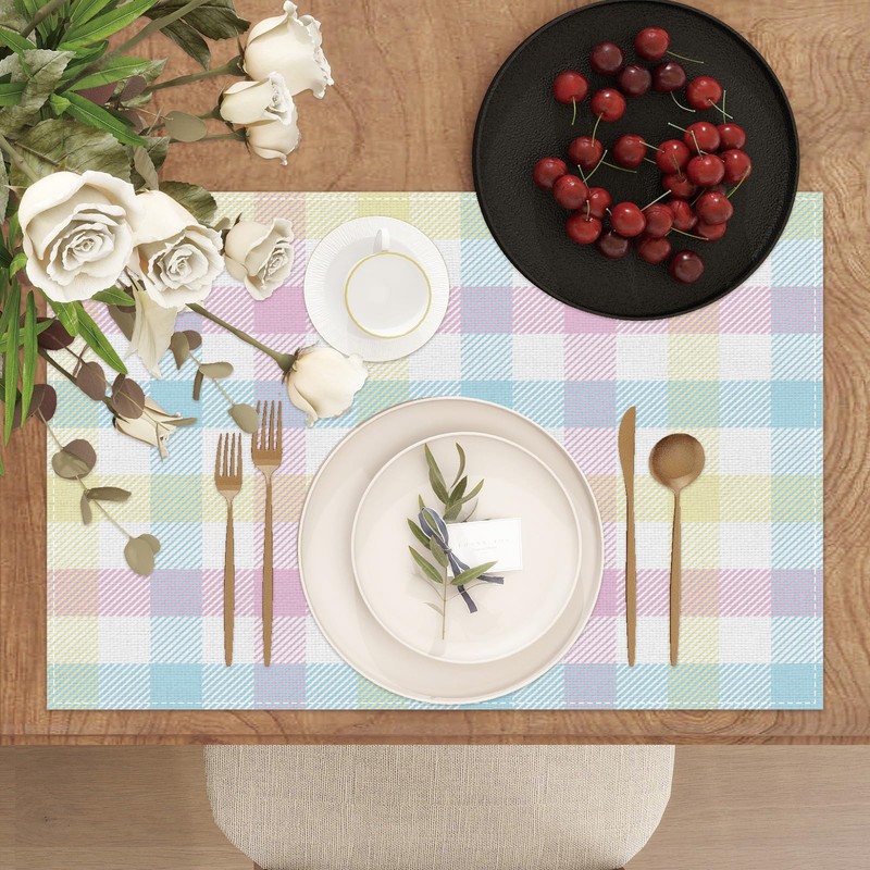Linen Pastel Buffalo Check Plaid Spring Placemats Set of 4