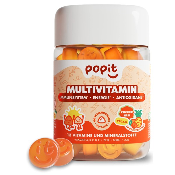 POP IT 60 Fruit Gums Multivitamin High Dose - 13 All-in-One Vitamins - Vegan, Lactose Free, Gluten Free - Multivitamin Complex - Vitamin A-Z Alternative to Vitamin Tablets & Multivitamin Capsules