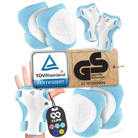 99FLIPS Knee Pads for Children from 3 Years, Children's Ice Skate Protectors, Set of 6, Flash, XS Light Blue, Gift, for Girls from 6 Years