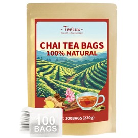 TeeLux Chai Black Tea, Black Tea with Cinnamon, Ginger, Clove & Star Anise, Mellow & Spicy Flavor, Natural, 100 Count